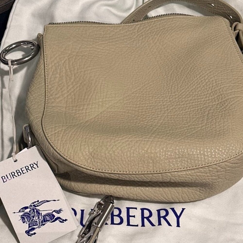 Burberry Equestrian Knight Leather Sling Bag Hunter and CANVAS DUST BAG NWT